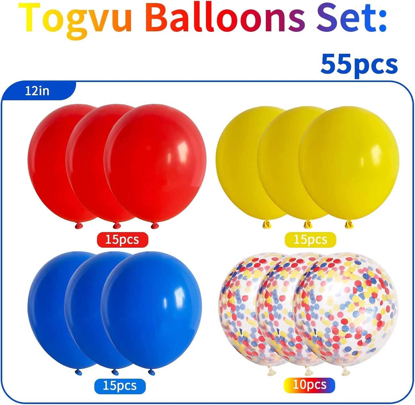 Balloons Red Blue Yellow, 12 Inch Primary Color Helium Balloons with Confetti Latex Balloons Carnival Circus Birthday Party Balloons for Kids Boys Baby Shower Wedding Toy Party Decoration Supplies