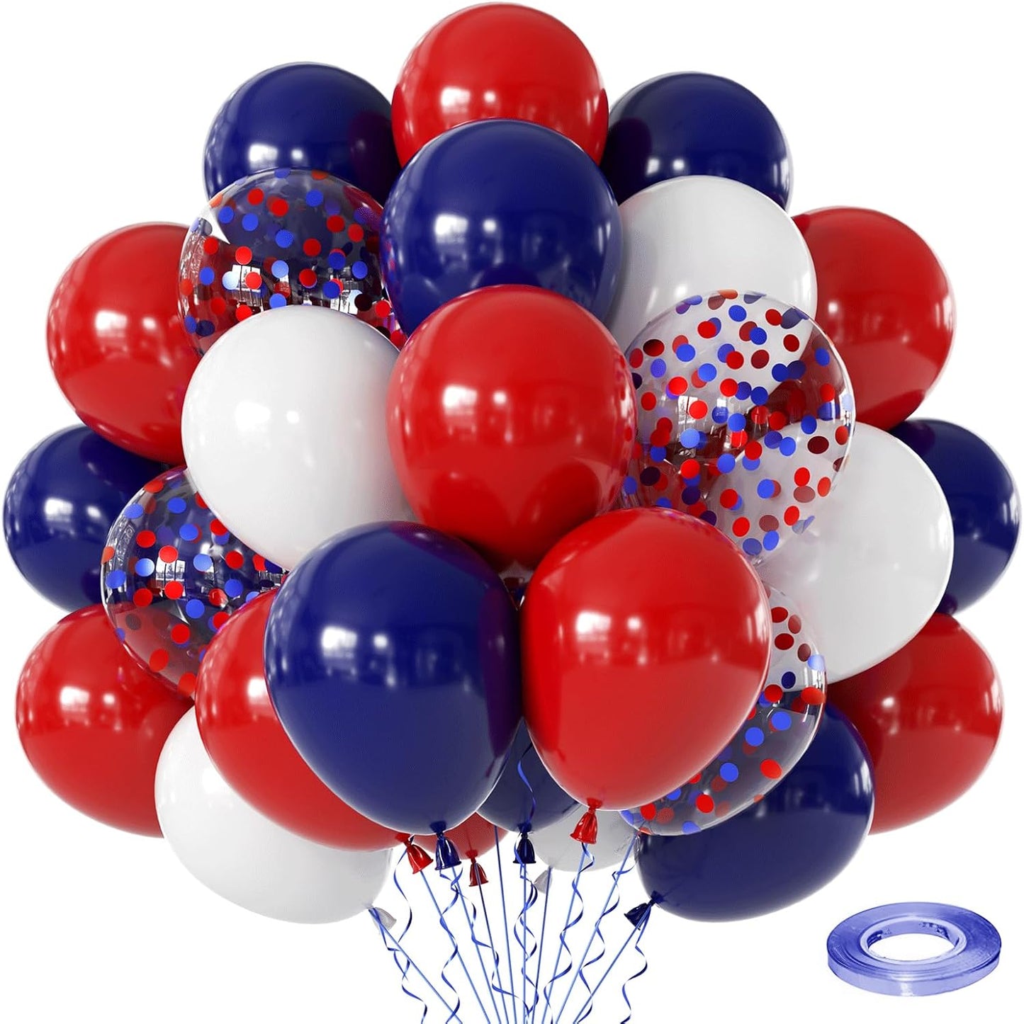 Red white and Blue Balloons,60pcs 12-Inch Navy Blue and Red and Blue Confetti Balloons Red and White Party Balloons Suitable for boys' Birthdays Graduations Independence Day and Party Decorations