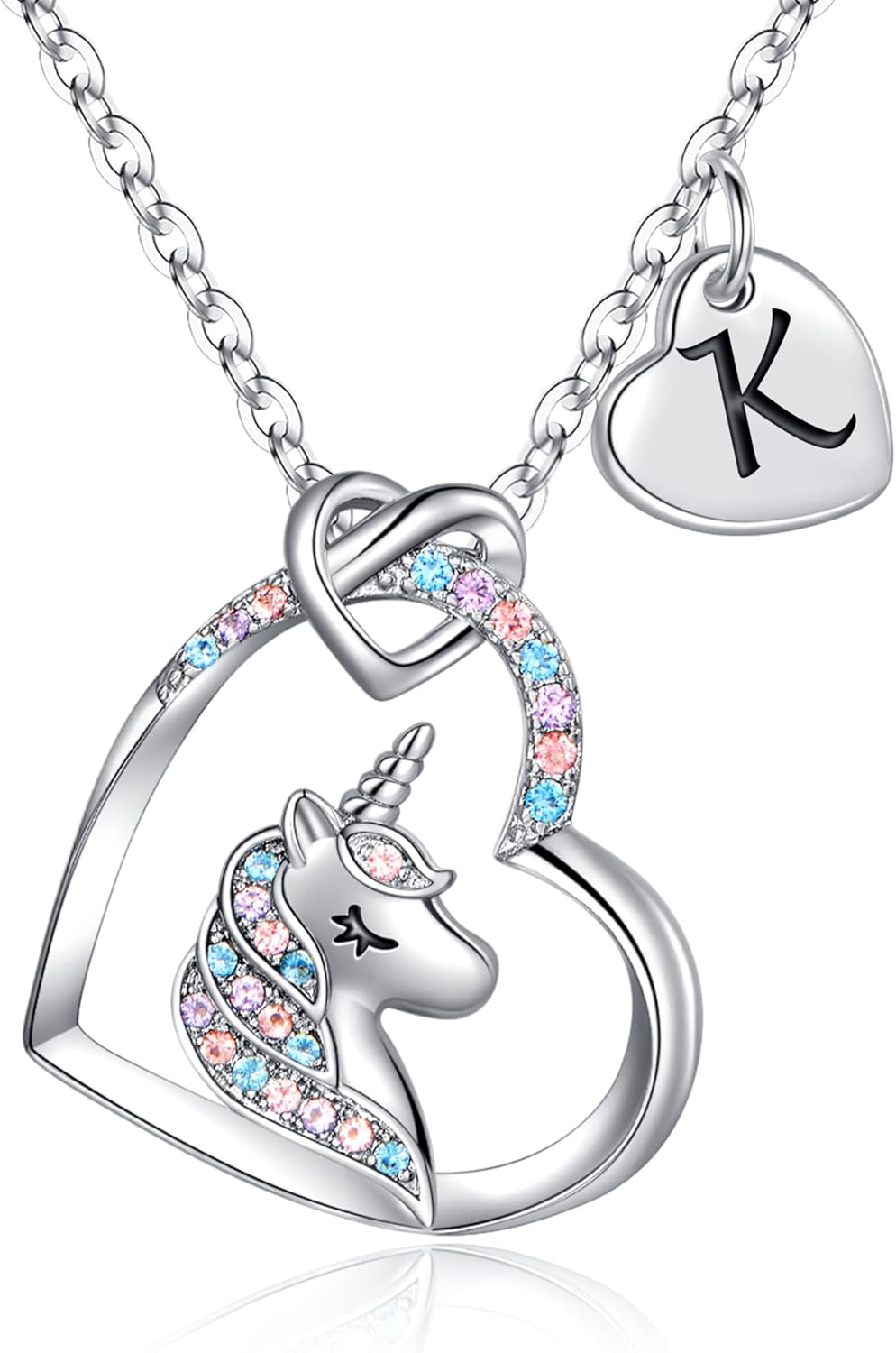 Hidepoo Stocking Stuffers for Teen Girls Kids - Colorful CZ Heart Pendant Initial Unicorn Necklaces for Girl Jewelry Birthday Gift Christmas Gifts for Grandkids Girls Kid