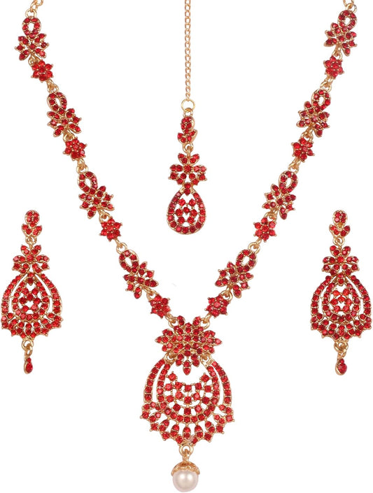 Touchstone Indian jewelry sets for women maang tikka wedding guest gold necklace bollywood jewellery set pageant elegant prom bride accessories western crystal chunky rhinestone necklaces