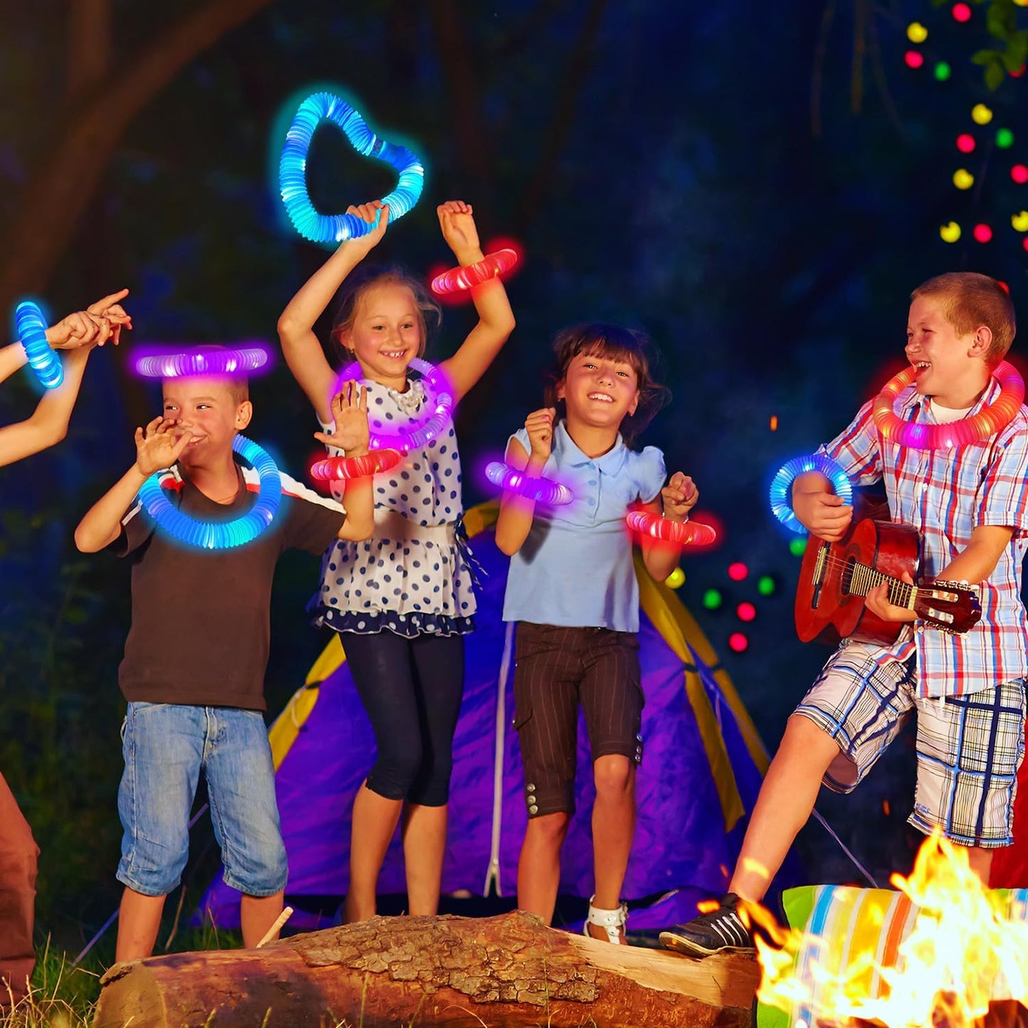 Glow Glasses & Light Up Pop Tubes 6 PCS, Christmas Glow in the Dark Sticks Party Favors Toys Gifts Stocking Stuffers for Kids, Xmas New Years Eve LED Bracelets Necklaces & Neon Sunglasses Accessories