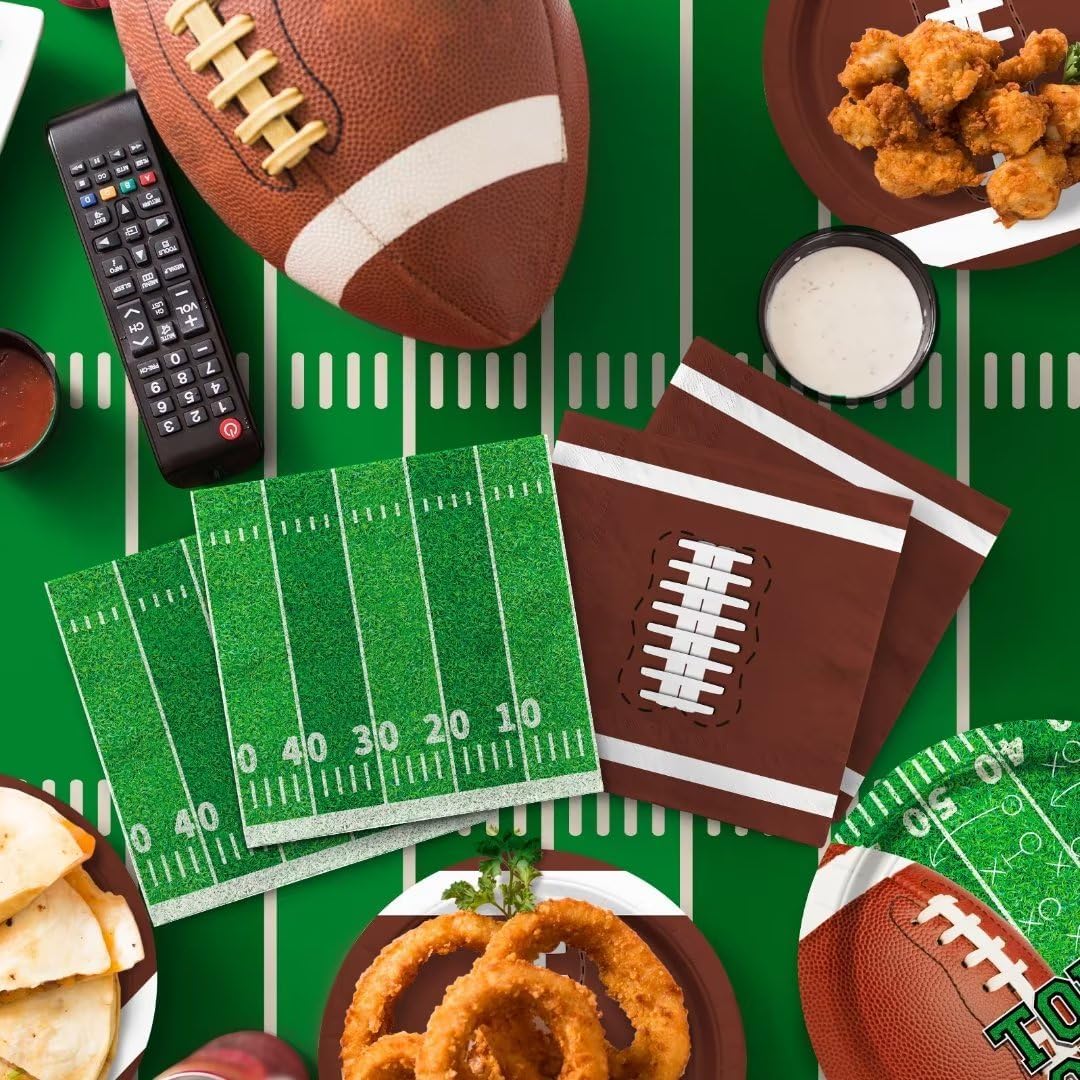 Gatherfun Football Party Supplies Kit Serve 24,Includes Dinner Plates, Dessert Napkins, Cups,Banner and Touchdown Tablecloth for Birthday Gameday Tailgate Decorations, Green (2023053002)