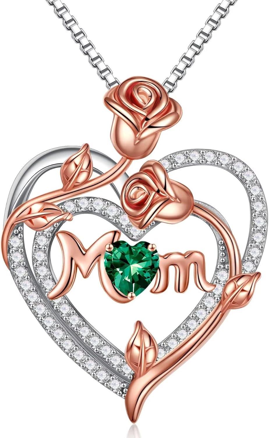 Iefil Christmas Gifts for Mom- 925 Sterling Silver Necklace, Rose Heart Birthstone Necklace, Stocking Stuffers for New/Step/Bonus Mom/Mother in Law