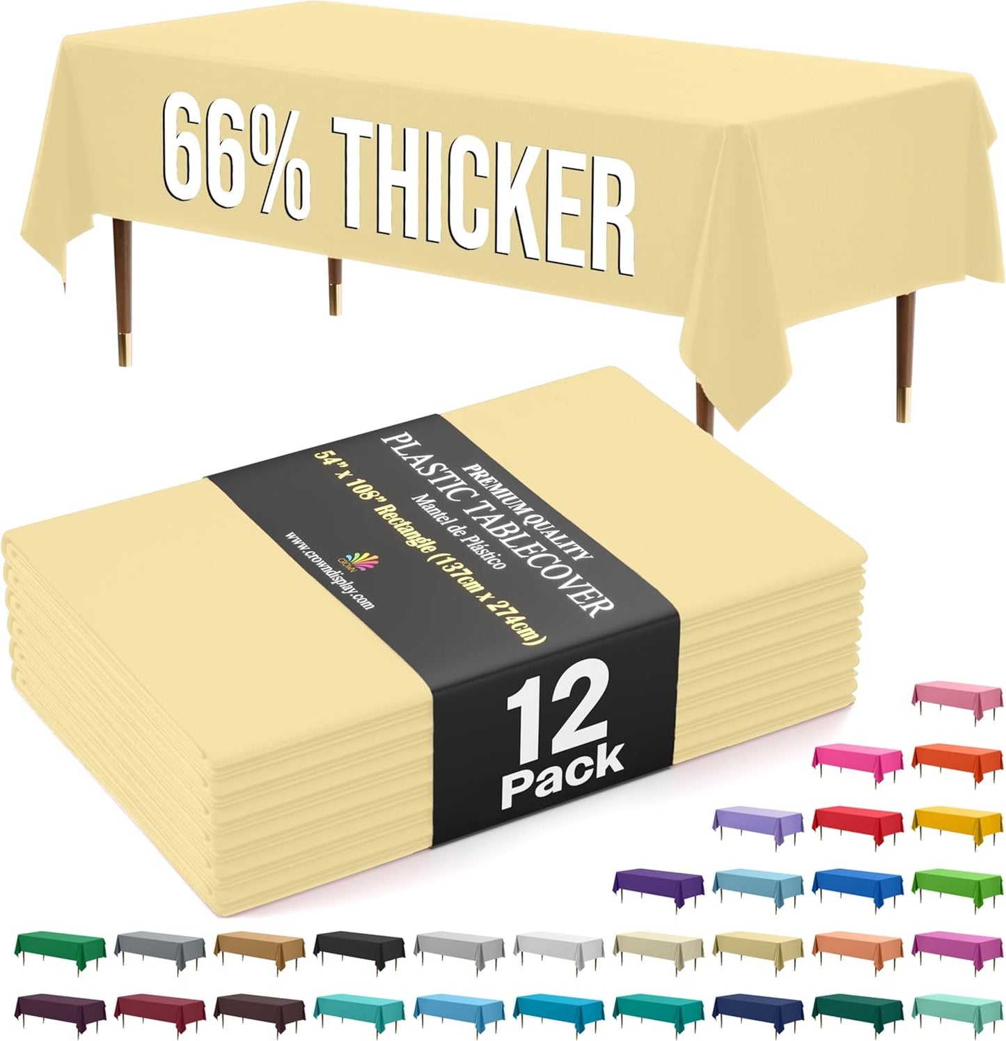 Exquisite 66% Thicker Premium Plastic Table Cloth Rectangle Table Cover 0.5 Mil 12 Pack Light Yellow Table Cloth 54 Inch x 108 Inch Disposable Tablecloth Won't Tear Easily Like Cheap Thin Brands