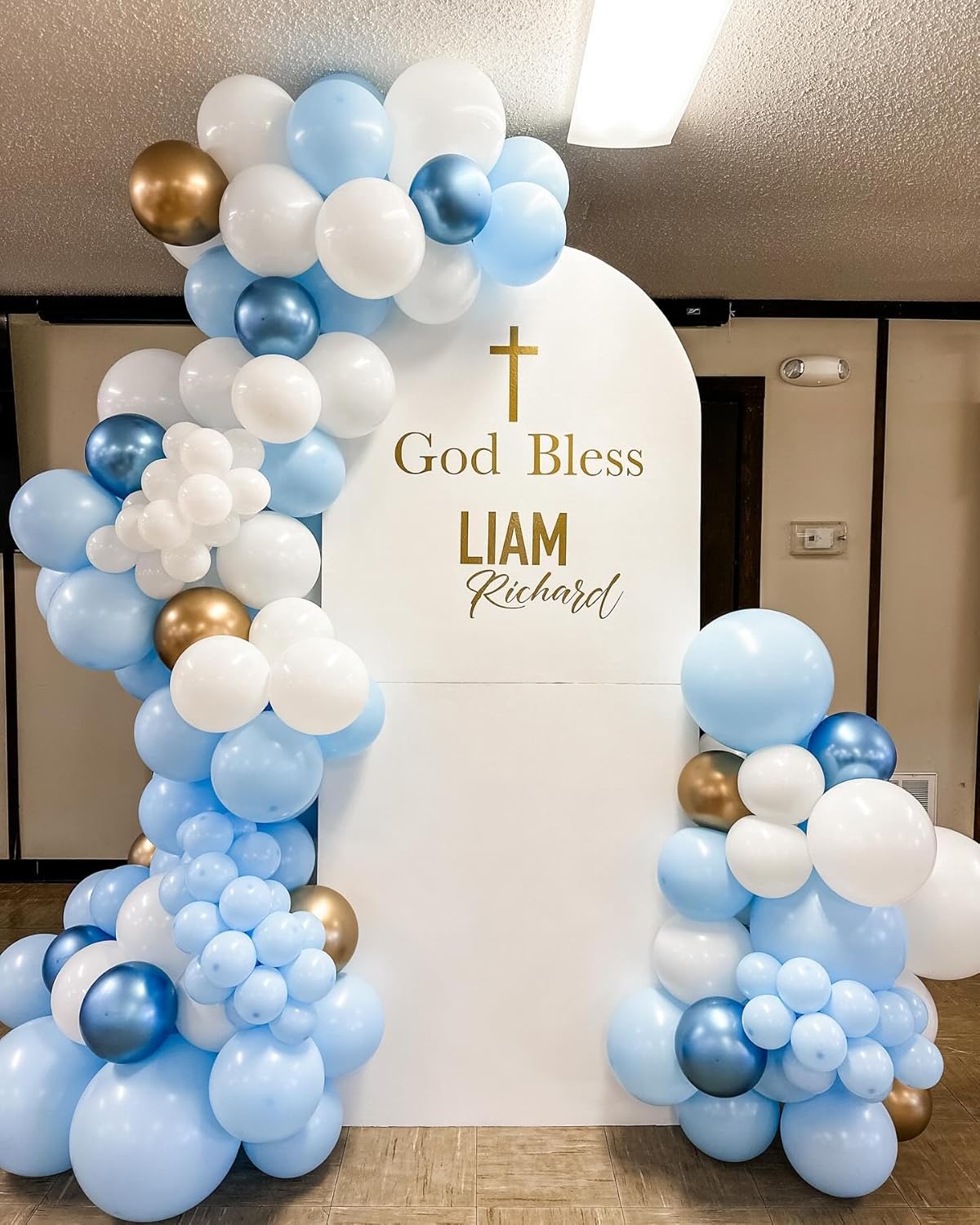 Blue Balloon Arch Kit, 124Pcs Metallic Blue White and Silver Confetti Balloons Different Size Balloons for Baby Shower Bridal Shower Birthday Wedding Bachelorette Anniversary Party Decorations