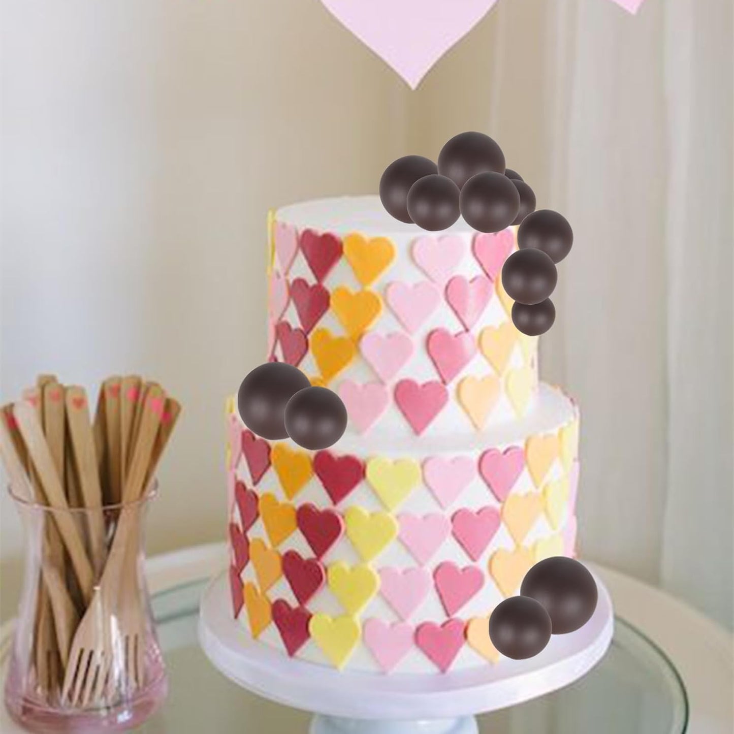 Rsstarxi 30 PCS Mini Balloons Cake Toppers - Foam Balls Insert Decorations for Baby Shower, Wedding Anniversary, Kids Birthday Party - Coffee