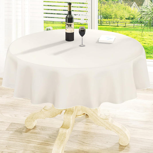 homing Round Vinyl Tablecloth, Waterproof Spillproof Plastic Flannel Backed Table Cloth, Wipe Clean Table Cover for Dining, Buffet Parties and Camping (Beige, 60")