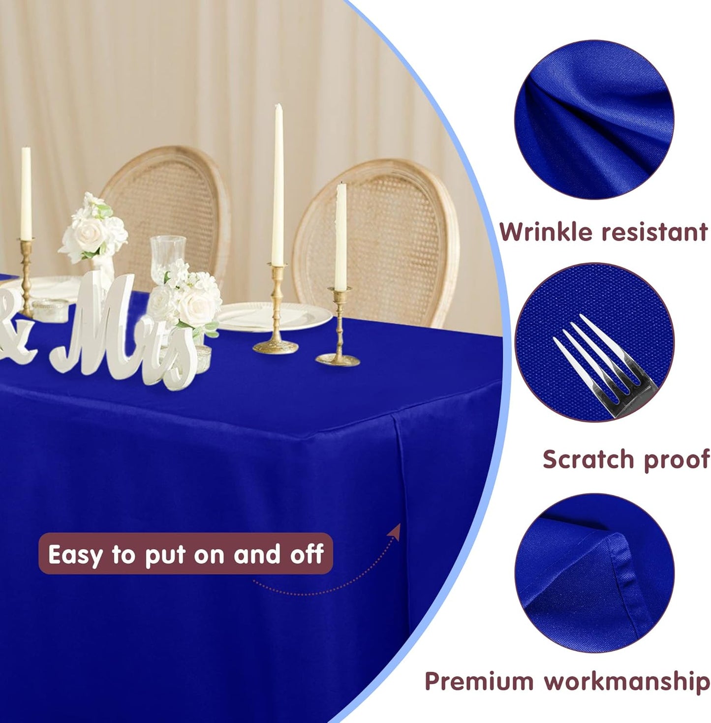 HolidayIdeas Royal Blue Fitted Table Clothes - 72 x 30 Inch - 4 Pack Rectangle Table Covers Polyester Fabric Tablecloths for Parties, Holiday Dinner, Trade Show