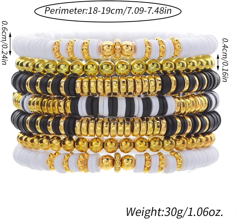 Friendship Bracelets for Women - Heishi Surfer Colorful Smile Evil Eye Clay Beaded Stretch Bracelets Elastic Layering - Stackable Boho Disc Y2K Aesthetic Summer Jewelry Set.