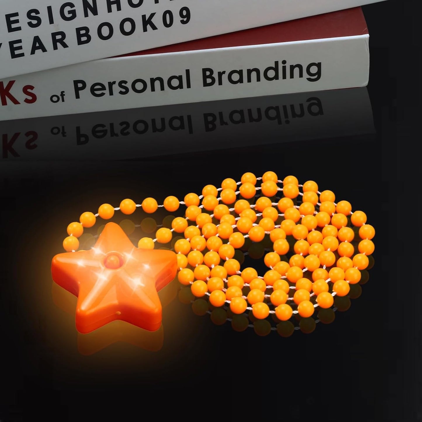 6 Pack Orange LED Glow Star Necklace Bulk Beaded Necklaces for Halloween Christmas Decorations Mardi Gras Party Favors