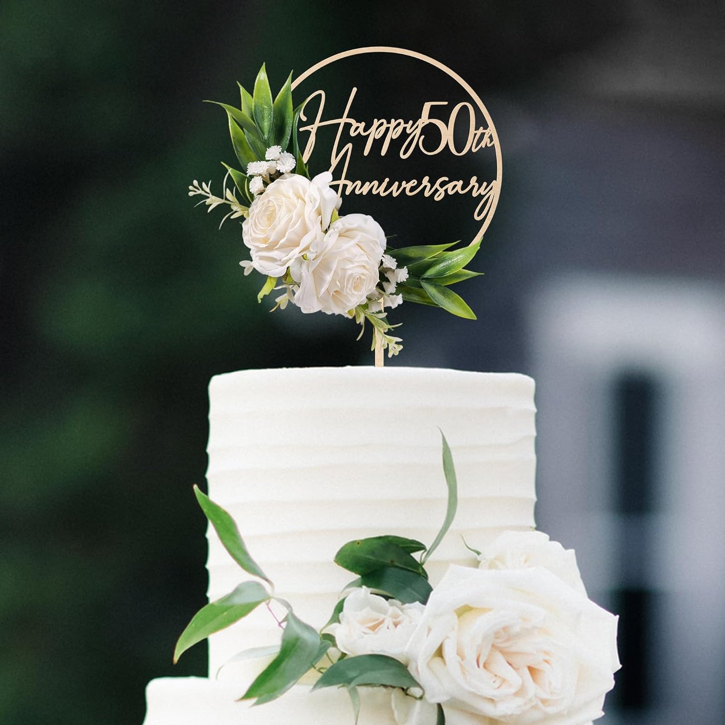 50th Wedding Anniversary Cake Topper 3D Artificial White Roses Flower Arrangement 50th Anniversary Cake Decoration