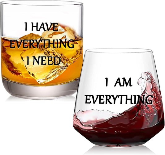 I Have Everything I Need I Am Everything Drinking Set of 2, Wedding Gifts for Couples, Bridal Shower Gifts, Mr and Mrs Gift, Anniversary, Engagement Couple Drinking Glass for Him Her