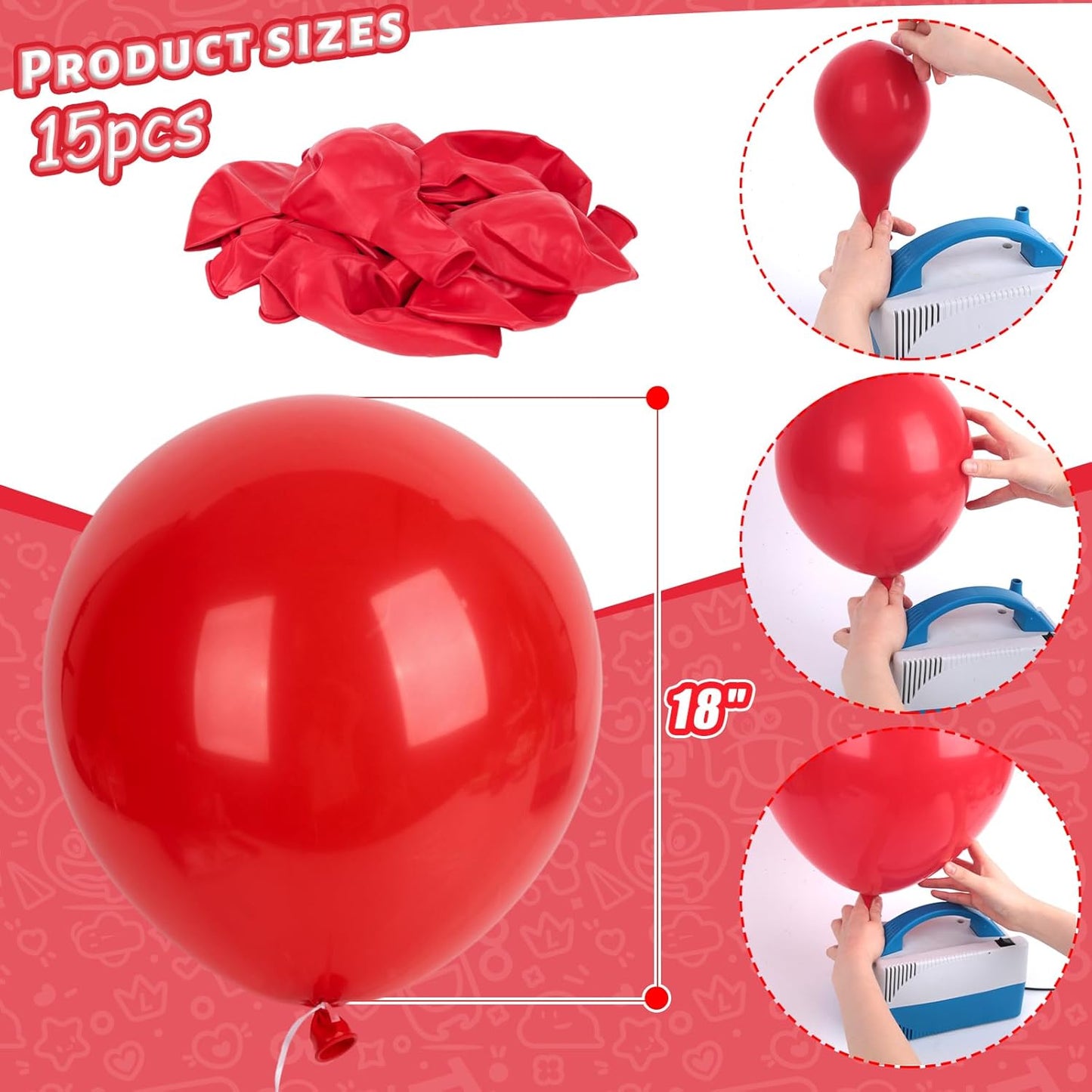 LovesTown 15PCS Party Balloons, 18inch Red Latex Balloons Balloon Garland Arch for Birthday Wedding Engagement Graduation Anniversary Party Decor