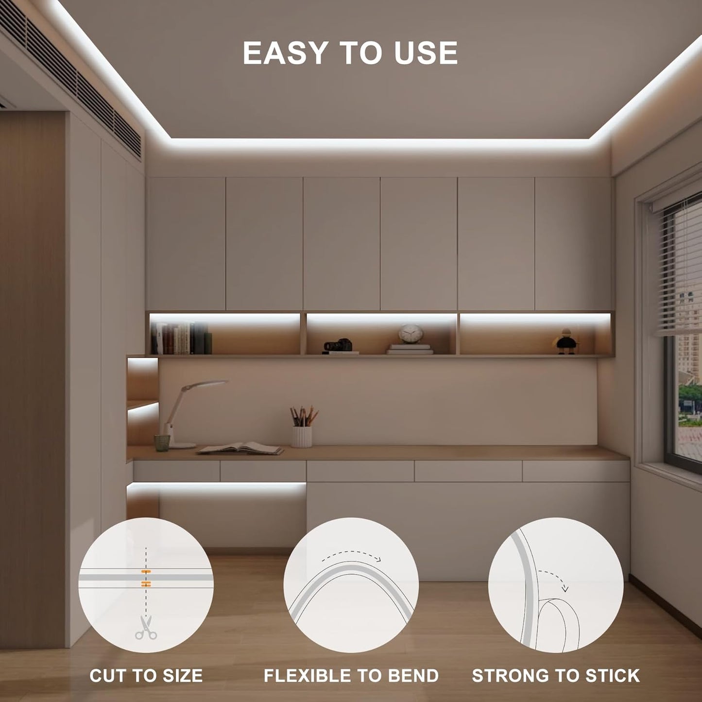 32.8ft COB Led Strip Light with Remote, 6500K Dimmable Bright Daylight White Led COB Strip Light, White Continuous Led Strip Light for Mirror, Stair, Cabinet, Room