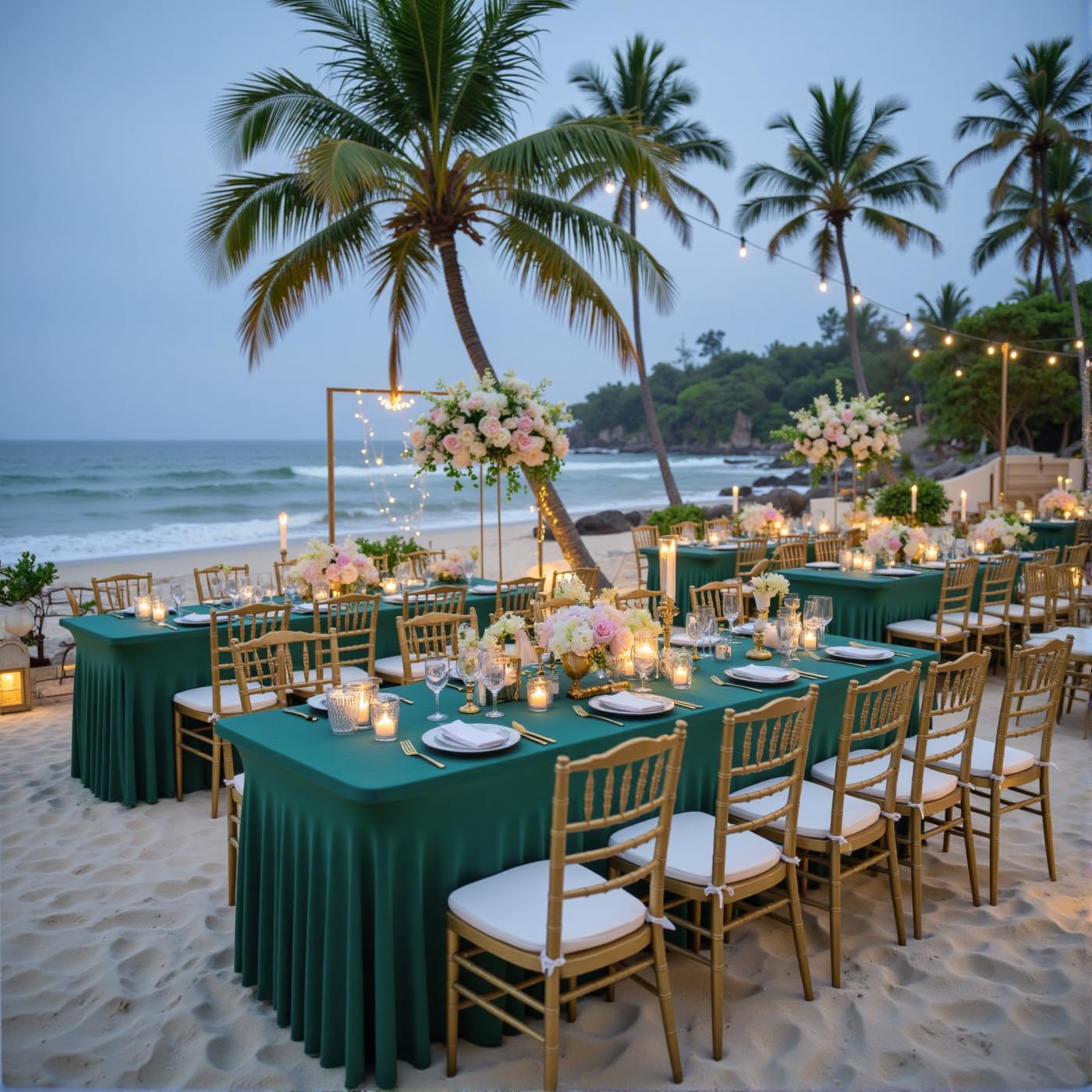 Outpain Hunter Green Spandex Table Clothes for 6 Foot Rectangle Tables-6Pack 6FT Spandex Fitted Table Cover, Wrinkle Free Tablecloths with Skirt for Parties, Wedding, Birthday, Banquet, Festival