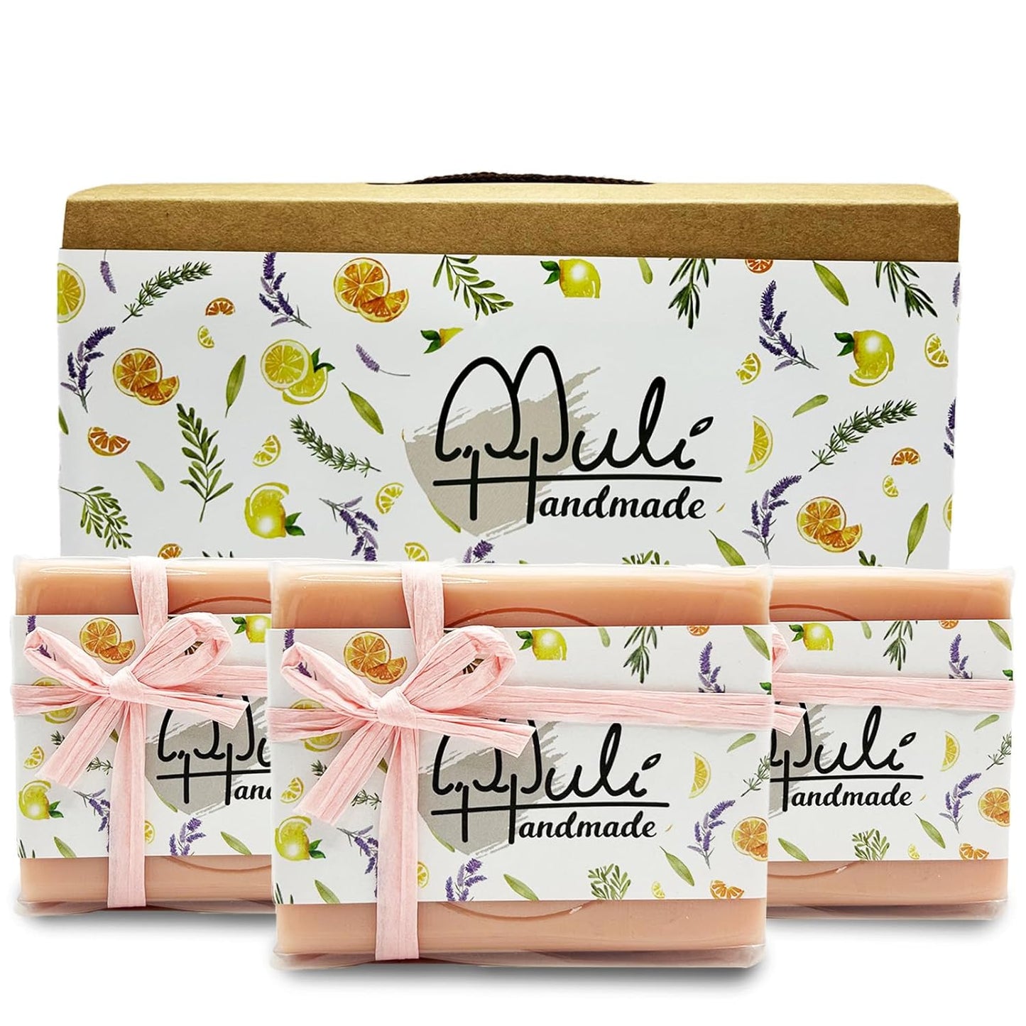 Natural Handemade Bar Soap for Men and Women with Essential oils, Scented Bar Soaps for Bath, Fragrance Gift Set (Pack of 3) Rose Marseille