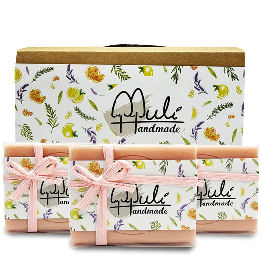 Natural Handemade Bar Soap for Men and Women with Essential oils, Scented Bar Soaps for Bath, Fragrance Gift Set (Pack of 3) Rose Marseille