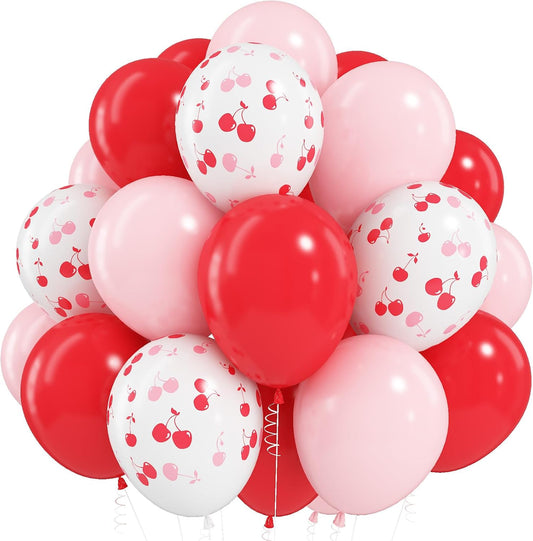 Cherry Balloons, 12 Inch Red and Pink Balloons Cherry on Top Balloon Pastel Baby Pink Matte Red Helium Latex Party Balloon for Girls Women Birthday Bridal Baby Shower Wedding Party Decorations