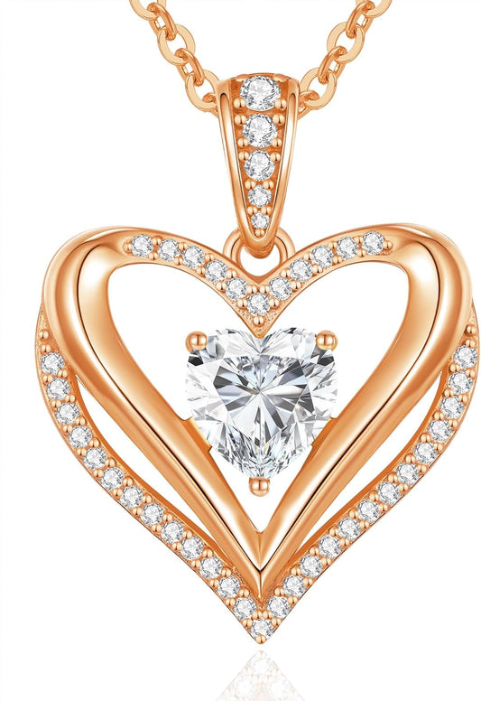 Moissanite Infinity Love Heart Pendant Necklaces for Women, 1-3 Carat 925 Sterling Silver 18K Gold Plated Engraved with"I LOVE YOU', Anniversary Birthday Present Jewelry Christmas Day Gift for Women Wife Girlfriend Her