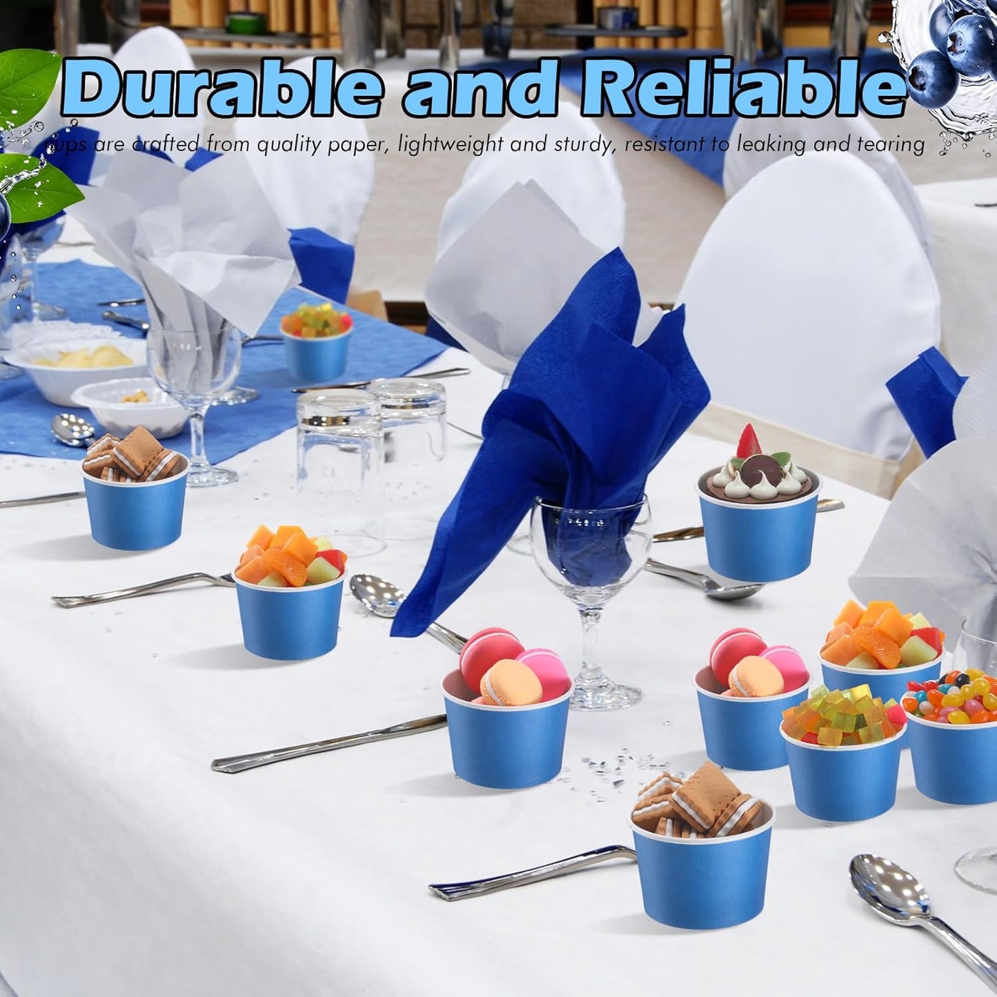 Paper Ice Cream Cups 9oz Colored Disposable Dessert Bowls for Hot or Cold Food Party Cups for Birthday Baby Shower Easter Party Supplies(Blue,60 Pcs)