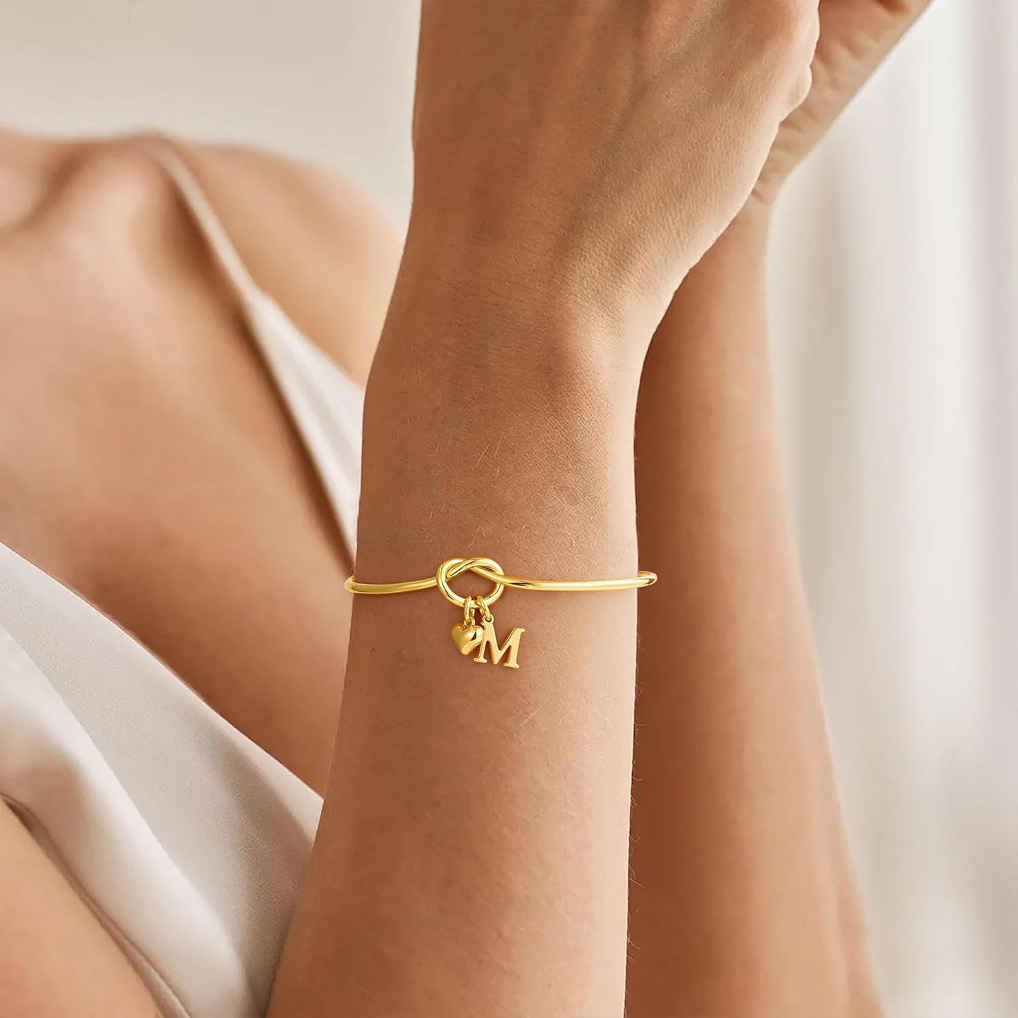 M MOOHAM Christmas Gifts for Women Teen Girls - Knot Initial Bracelets for Women, Bridesmaid Gifts Bridesmaids Proposal Gift Dainty Knot Letter A-Z Heart Initial Bracelet Jewelry Friendship Bracelets