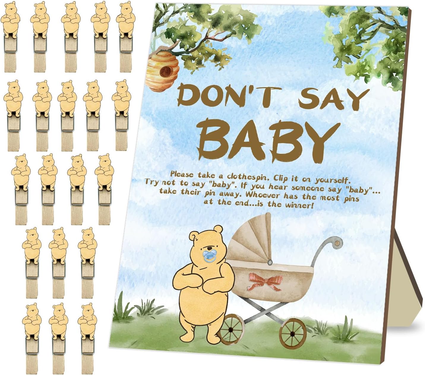 Winnie the Pooh Baby shower Party Decor, Don't Say Baby Game Sign, 21Pcs Baby Shower Game Set, Baby Shower Table Sign Centerpieces, Baby Shower Birthday Party Decorations Supplies