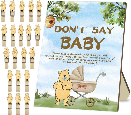 Winnie the Pooh Baby shower Party Decor, Don't Say Baby Game Sign, 21Pcs Baby Shower Game Set, Baby Shower Table Sign Centerpieces, Baby Shower Birthday Party Decorations Supplies
