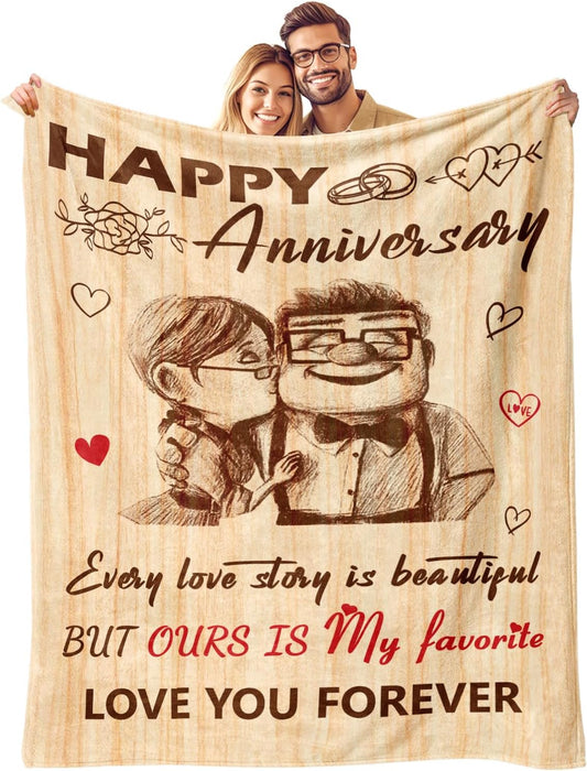 Romantic Anniversary Blanket Gifts for Her Him Couple - Anniversary Wedding Gifts for Men Women - Happy Anniversary Decorations for Husband Wife Girlfriend Boyfriend - Aniversario Blanket 50"x60"