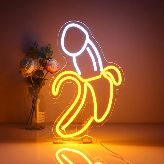 Penis Banana LED Neon Sign - Funny Adult Decor for Bachelorette Party, Sex Shop, Strip Club, Bedroom Wall Art, Gay Man Gift, Intimate Room Decoration