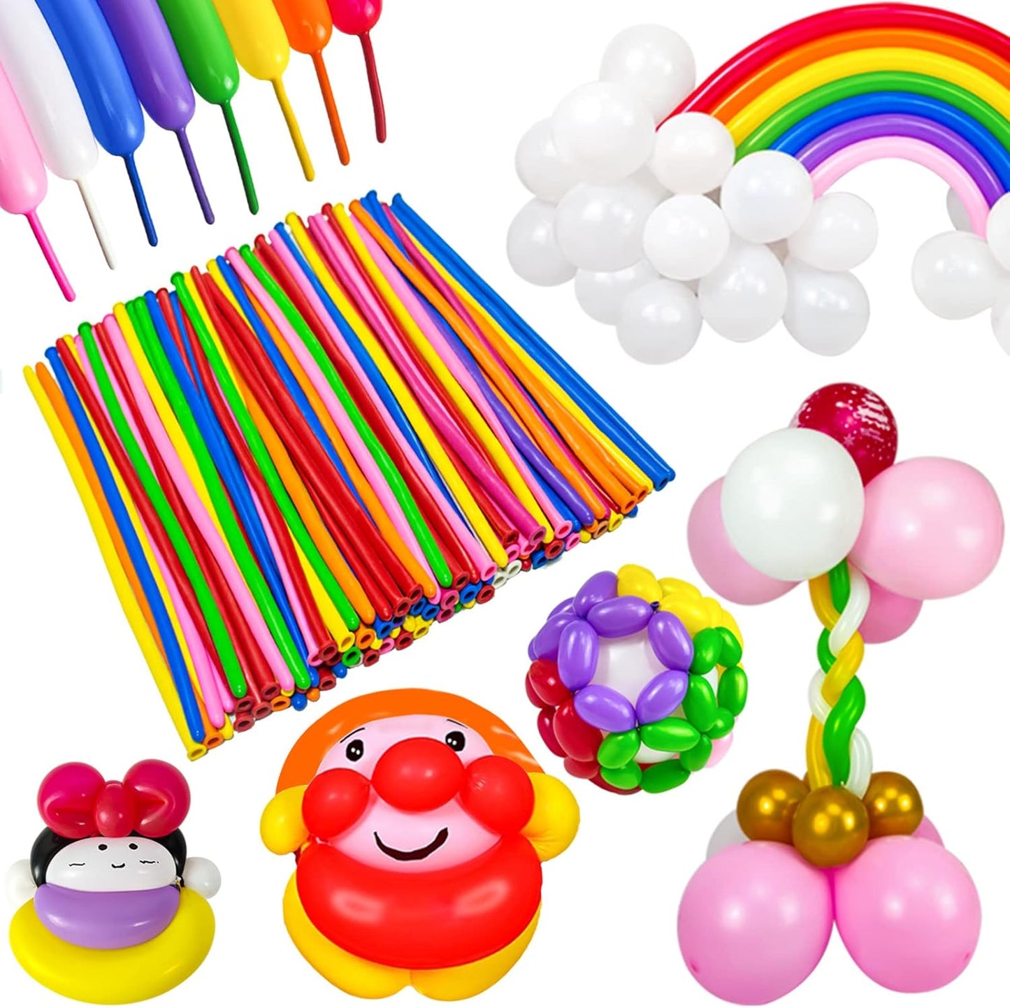 Long Balloons Animals, Thickening 260 Balloons for Tying Balloon Arch, Twisting Latex Magic Modeling Skinny Birthday for Kid‘s Party Wedding Decoartion 100pcs (Color)