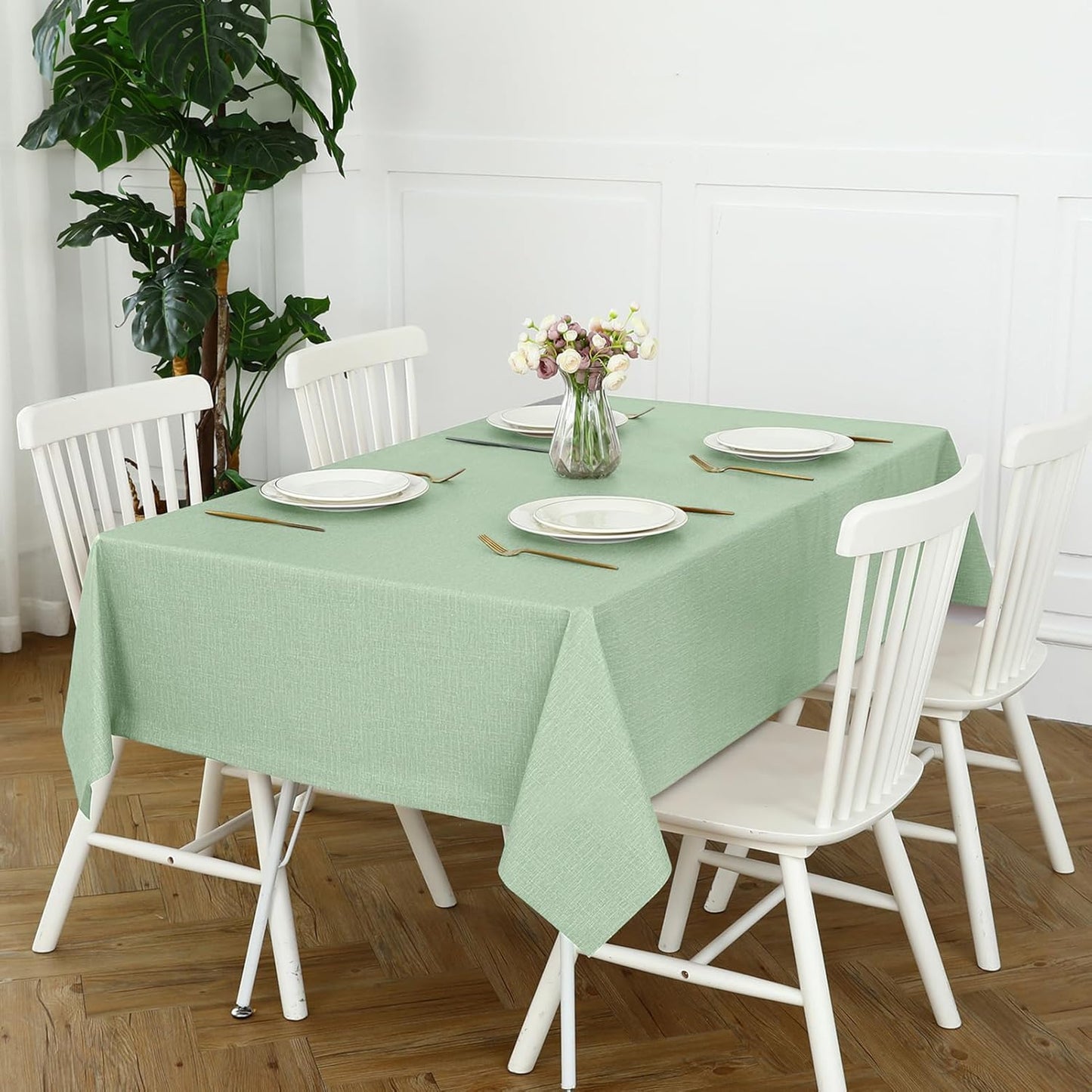 Romanstile 100% Waterproof PVC Tablecloth Rectangle, Oil Spill Proof Stain Resistant Vinyl Table Cloth, Wipe Clean Plastic Table Covers for Kitchen/Dining/Parties - 54 x 78 Inch, Sage