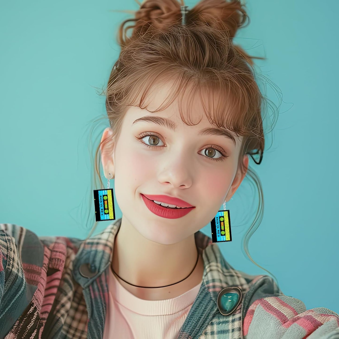 90s 80s Earrings for Women Retro Cassette Tape Earrings Acrylic Radio Tape Drop Dangle Earring for Halloween Cosplay Glow Party Music Festival Costume Accessories