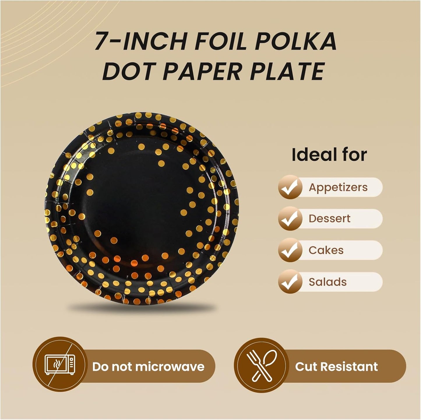 75PCS Paper Plates and Napkins Set - Black and Gold Dot Disposable Party Dinnerware Includes Paper Plates, Napkins, Forks Decorations for 2025 Graduations, Birthdays and Weddings, Serves 25