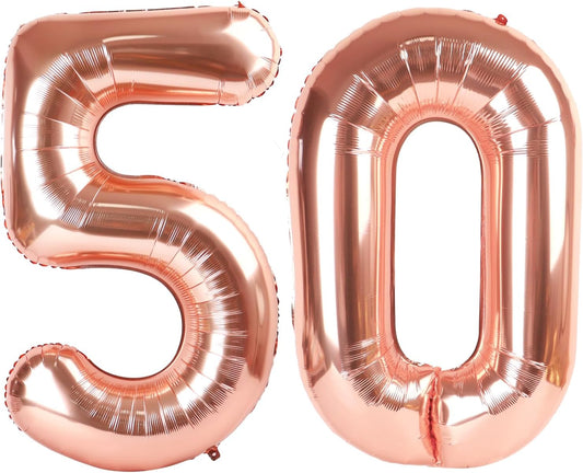 Rose Gold Number 50 Balloon 40 inch, 50 Number Balloons, 50th Birthday Decorations, 50 Year Old Women Men Rose Gold Party Supplies