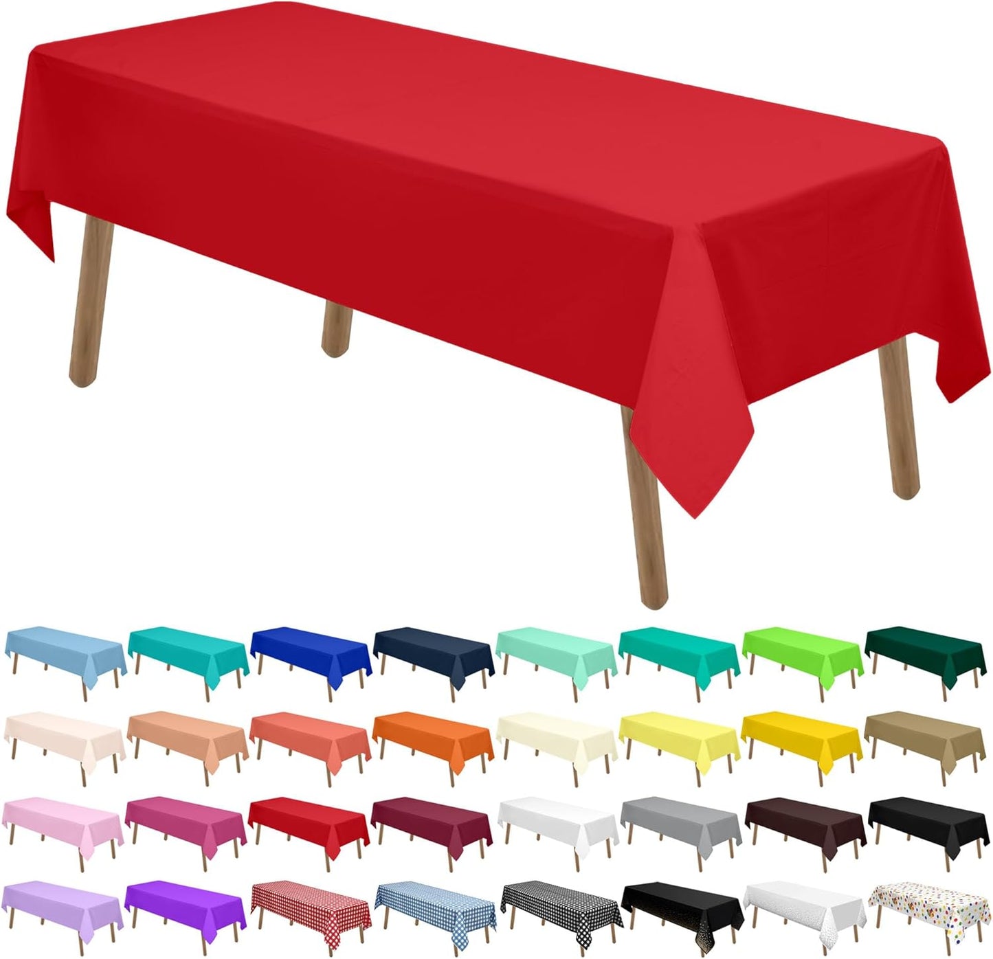 Red Plastic Tablecloths - 2 Pack Disposable Table Covers 54 x 108 Inch Bridal Shower, Party, Picnic, Birthday, Wedding, Banquet Use - PEVA Table Cloths 8 ft Rectangle