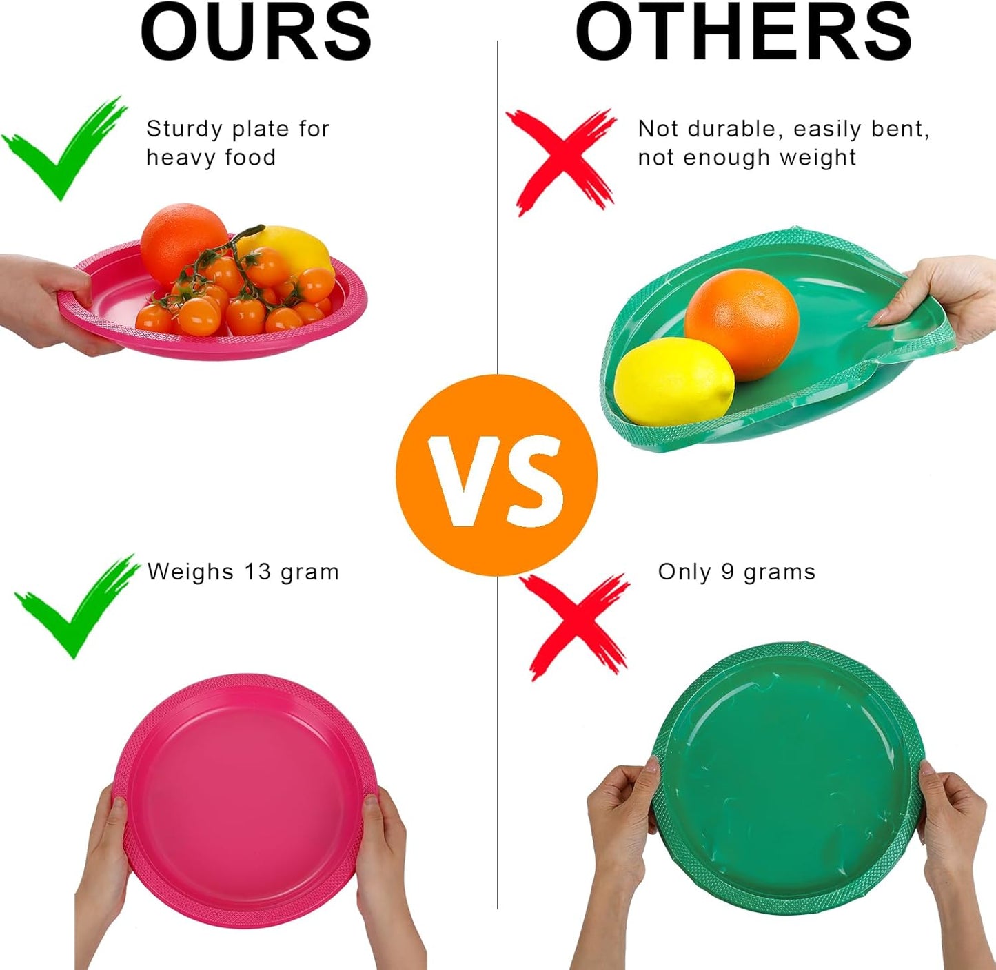 WELLIFE 7 Inch Plastic Plates Hot Pink 50 Count Disposable Plate for Party, Dessert Small Plates for Dinner Cake Salad Supplies Birthday