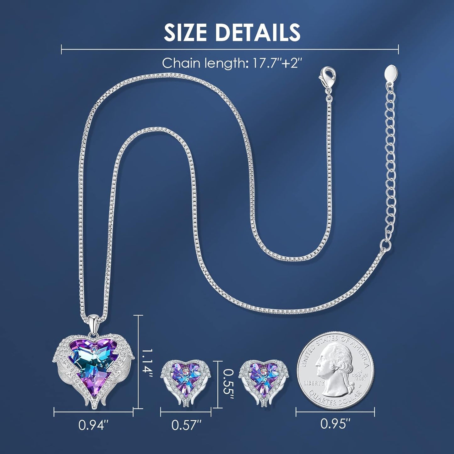 CDE Mothers Day Jewelry Set for Women, Angle Wing Heart Pendant Necklaces and Earrings with Birthstone， Birthday/Anniversary Christmas Jewelry Gift for Women Wife Her