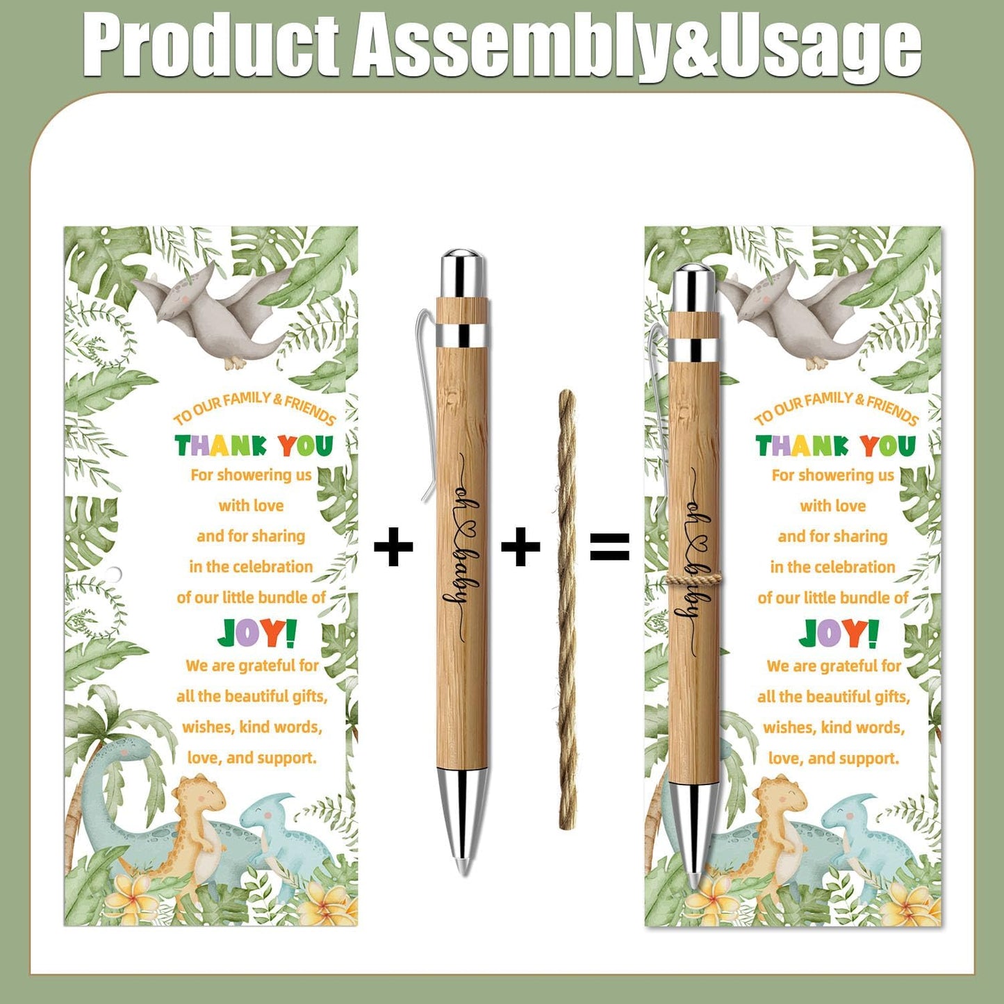 30 Pcs Baby Shower Gifts for Guests, Baby Shower Sets, Included Bamboo Pens Greeting Cards, Gender Reveal Party Supplies for Boys, Dinosaur Birthday Decorations for Games Prizes