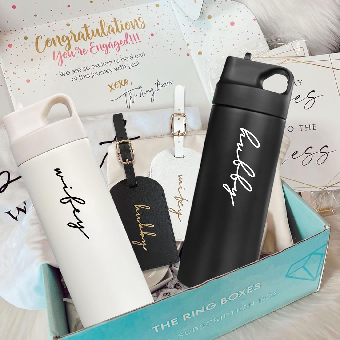 Hubby and Wifey Water Bottles - Wedding Gifts for Bride and Groom - Gifts for Bridal Shower Engagement Wedding and Married Couples Anniversary
