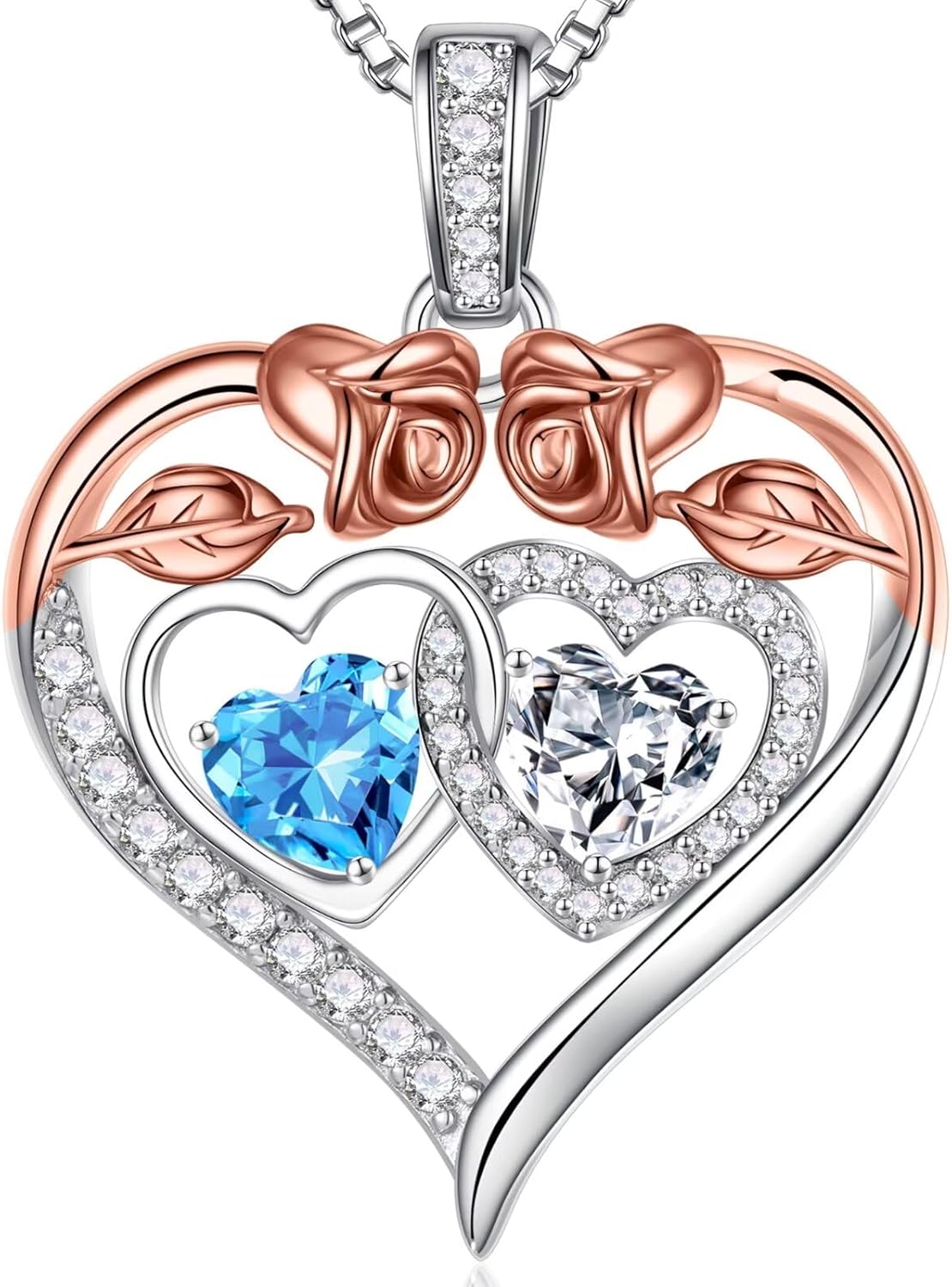 Iefil Double Birthstone Necklace Gifts for Wife Girlfriend Her Women, Birthstone Jewelry Gemstone Valentines Birthday Gifts for Her Women Wife Mom Grandma