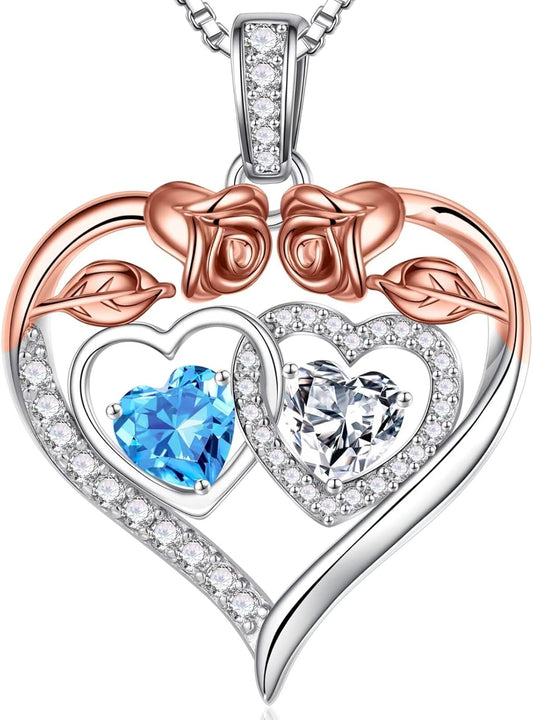 Iefil Double Birthstone Necklace Gifts for Wife Girlfriend Her Women, Birthstone Jewelry Gemstone Valentines Birthday Gifts for Her Women Wife Mom Grandma