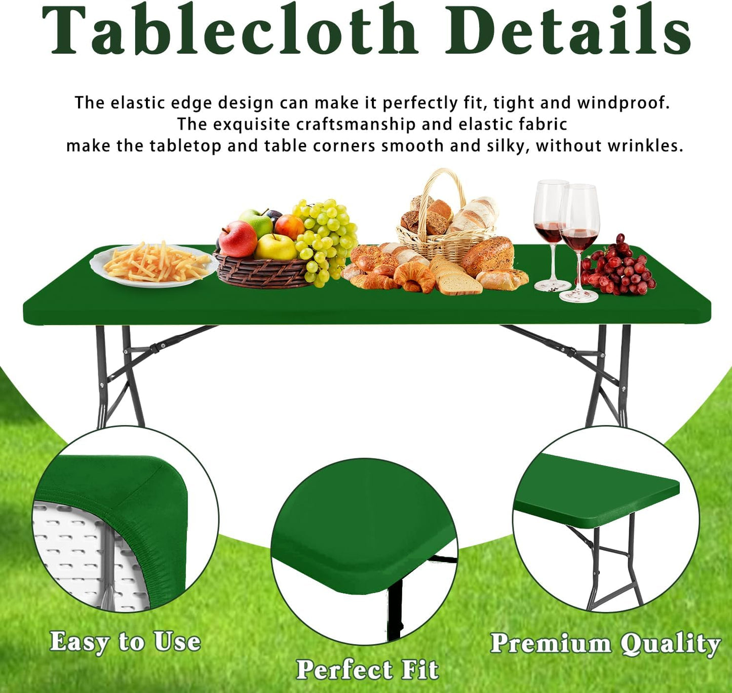 10 Pack Picnic Fitted Table Cover for 6 Foot Tablecloth for Rectangle Tables Waterproof Stretch Washable Folding Indoor and Outdoor Spandex Table Cloth for Camping Banquet Parties (Green,30" x 72")