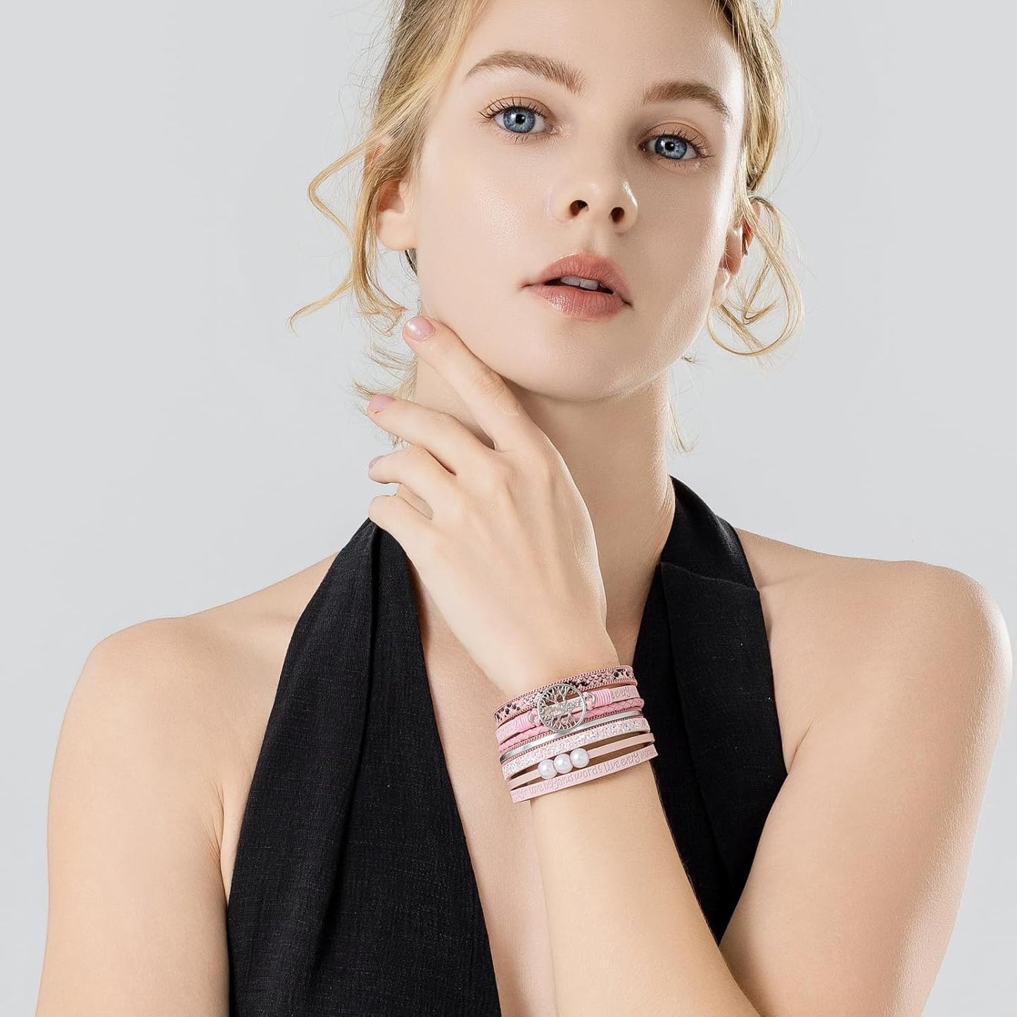 FANCY SHINY Tree of Life Leather Wrap Bracelet Inspirational Cuff Bangles Boho Pearl Bracelets with Magnetic Clasp Unique Jewelry Gifts for Women