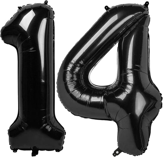 Black Number 14 Balloon 40 inch, 14 Number Balloons, 14th Black Birthday Decorations, 14 Year Old Girls Boys Party Supplies