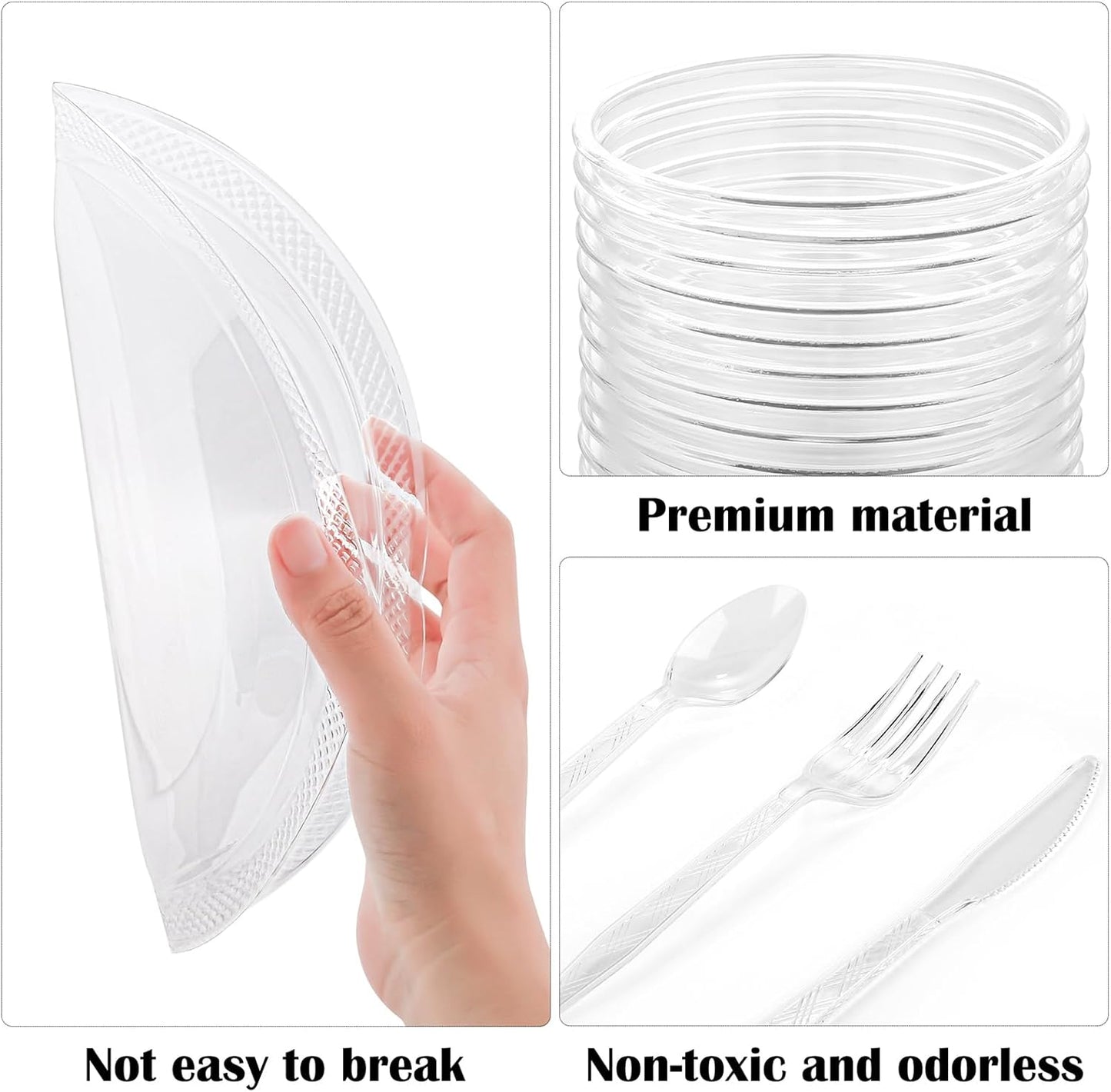 Aodaer 200 Pieces Clear Party Supplies Disposable Dinnerware Set Include Plastic Plates Cups Knives Forks Spoons Paper Napkins for Birthday Wedding Graduation Parties, Serve 25 Guests