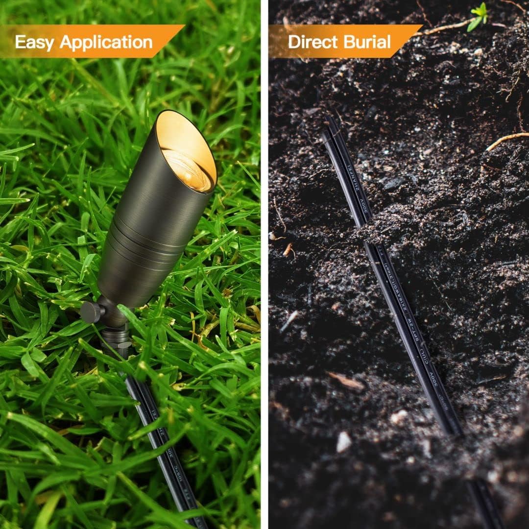 Gardenreet Brass Low Voltage Landscape Spotlights(6-Pack) Kit 12V LED with 100 Feet Wire and 30Pack Connectors for Outdoor Yard Garden Patio Without Transformer