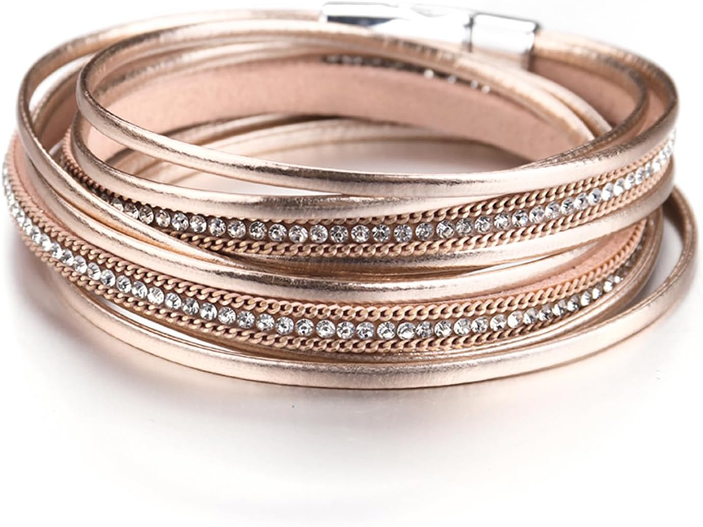 Fesciory Leather Wrap Bracelets for Women, Boho Leopard Multi-Layer Crystal Beads Cuff Bracelet Jewelry