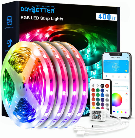 DAYBETTER LED Strip Lights 400ft (4 Rolls of 100ft), Color Changing Lights Strip for Bedroom, Desk, Indoor, Room Bedroom, Girl Boy Brithday Gifts RGB Decor with Remote and 24V Power Supply