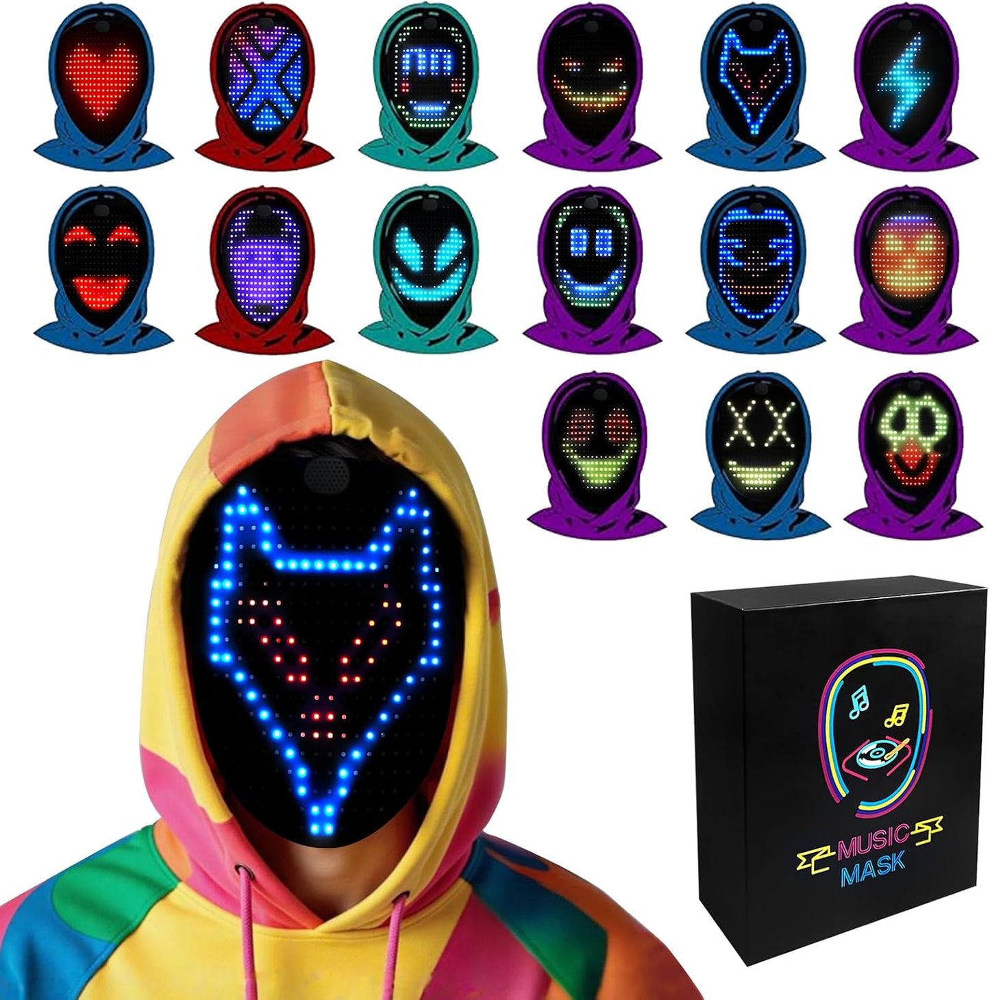 Led Mask Lighted Up Mask - Led Masks with Gesture Sensing Costume for Halloween Costume Cosplay Party Cool Gifts