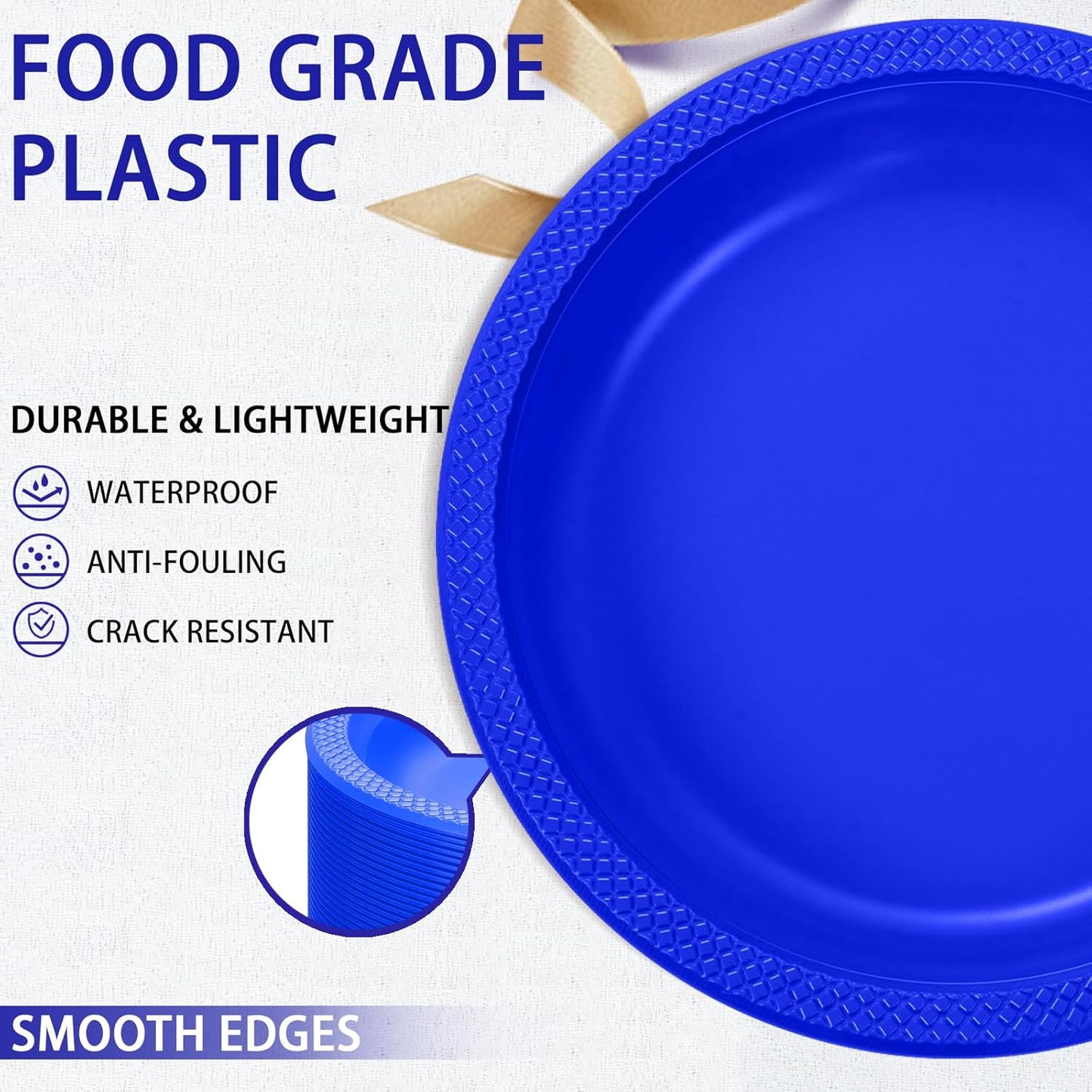 WELLIFE Royal Blue Party Plates 9 Inch -150 Count, Disposable Plastic Dark Blue Dinner Plates for Party Dessert Cake Appetizer